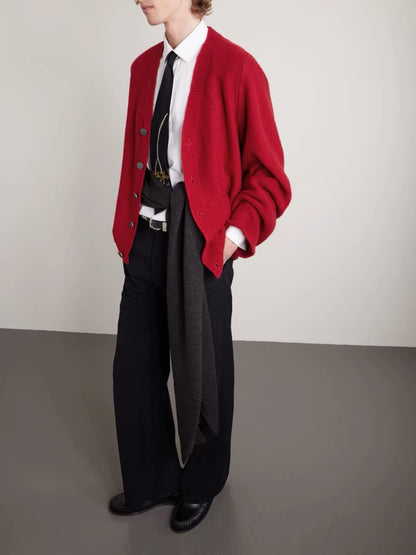 Asymmetric Cashmere Cardigan - Red