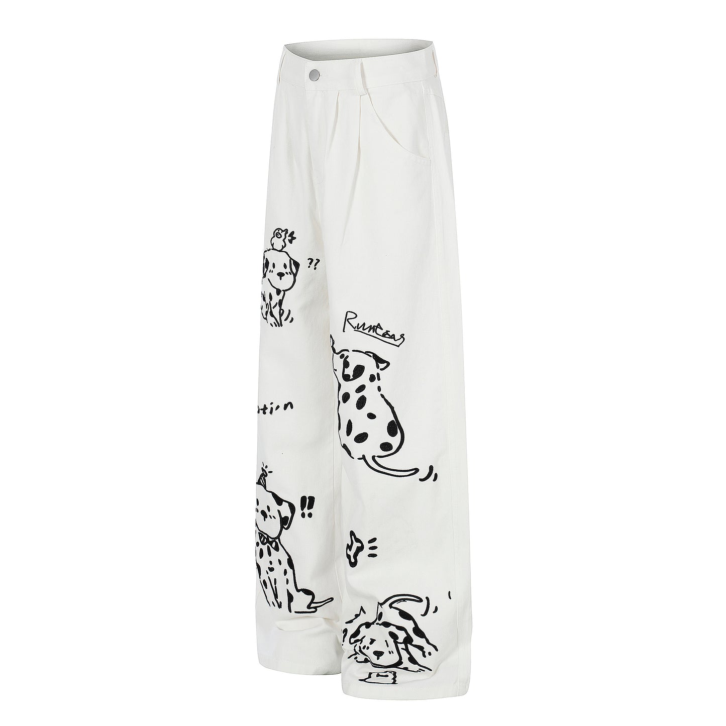 Women's Dalmatian Print Wide Leg Pants - White & Red Comparison Front