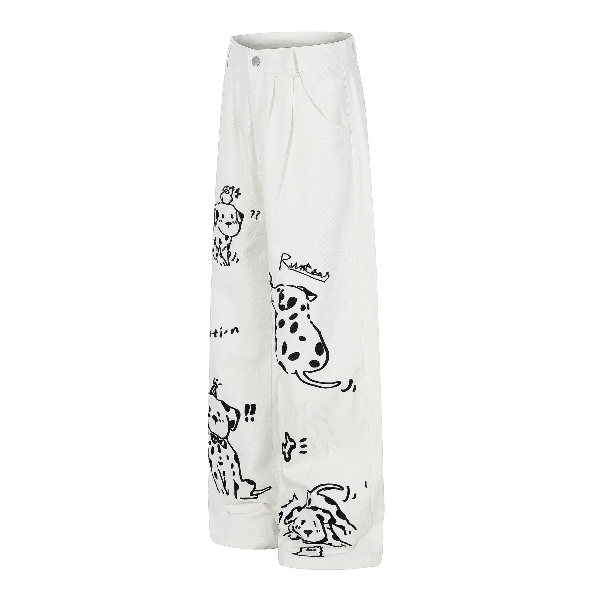 Women's Dalmatian Print Wide Leg Pants - White & Red Comparison Front