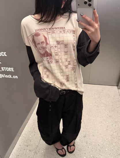 Enfants Riches Deprimes ERD Jack Serbian Fantasy Color Block Long Sleeve Tee Vintage Movie Poster Print Contrast Sleeve Streetwear Top | Jack Serbian