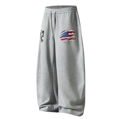American Flag Print Wide Leg Sweatpants Number 32 Graphic Elastic Waist Baggy Fleece Pants Casual Streetwear Trousers | Flag 32
