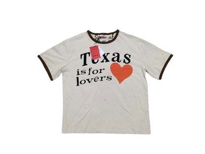 SECND SLF Texas Is For Lovers Ringer Tee Washed Cream Distressed Raw Hem Heart Print Vintage Western Streetwear | Texas Lover