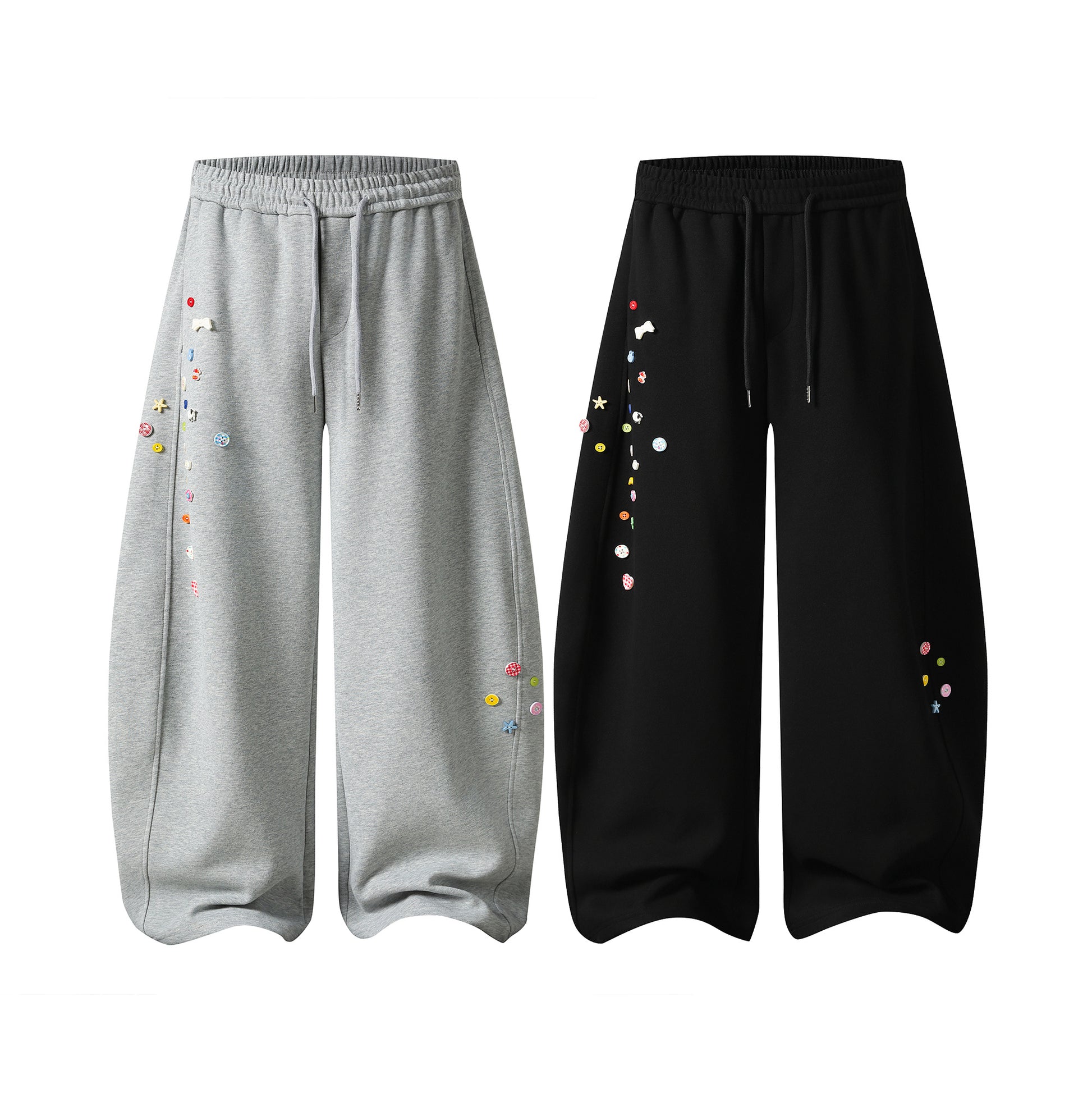 Button Drop Wide Leg Sweatpants - Black Side