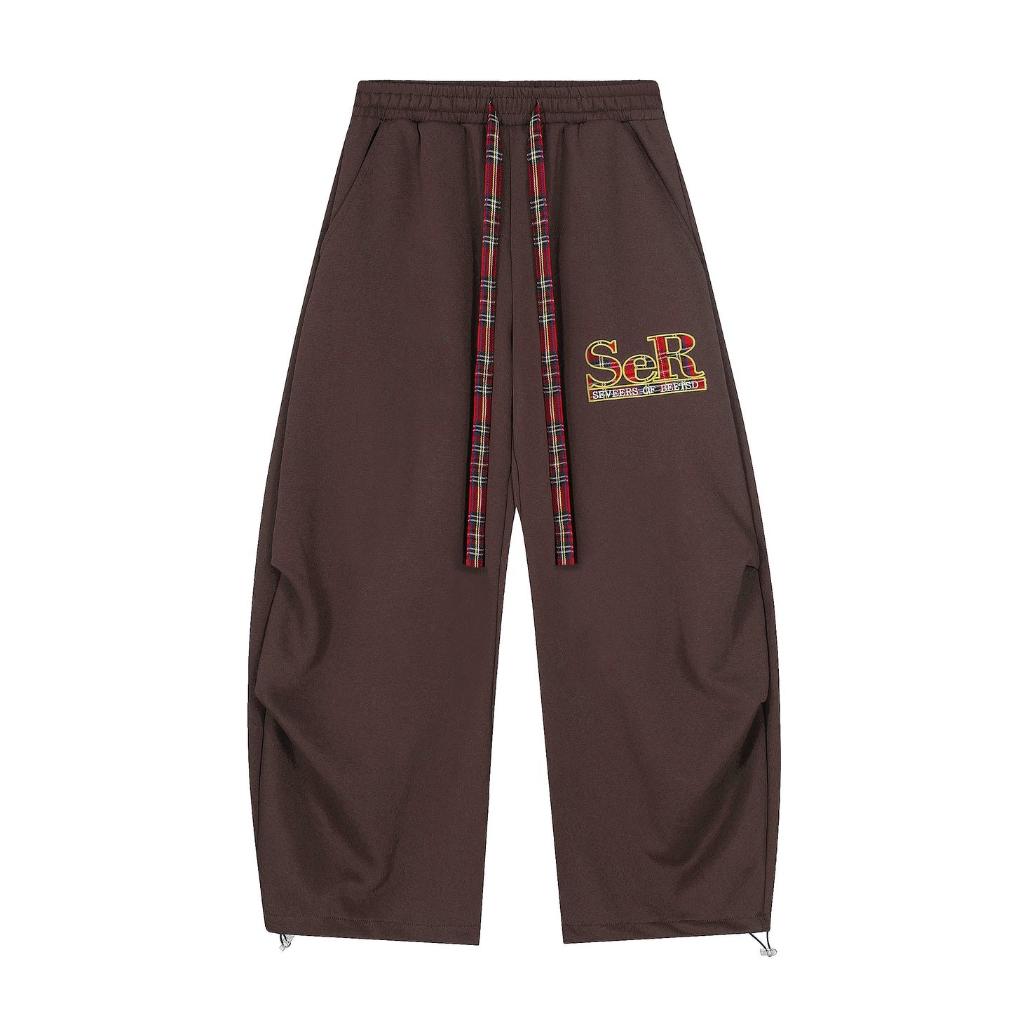 SeR Plaid Drawstring Wide Leg Sweatpants - Brown Back