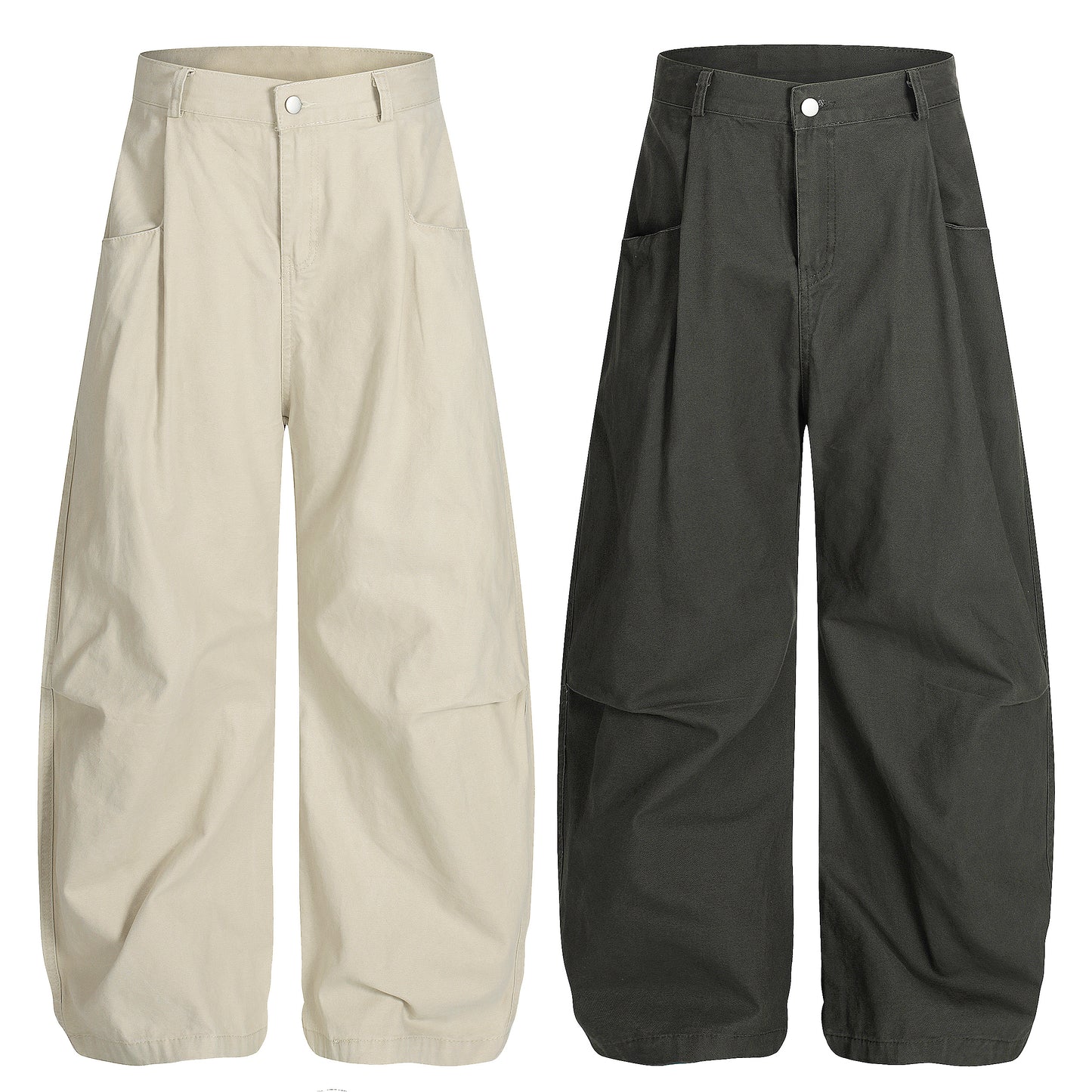 High waist barrel leg wide pants - beige back