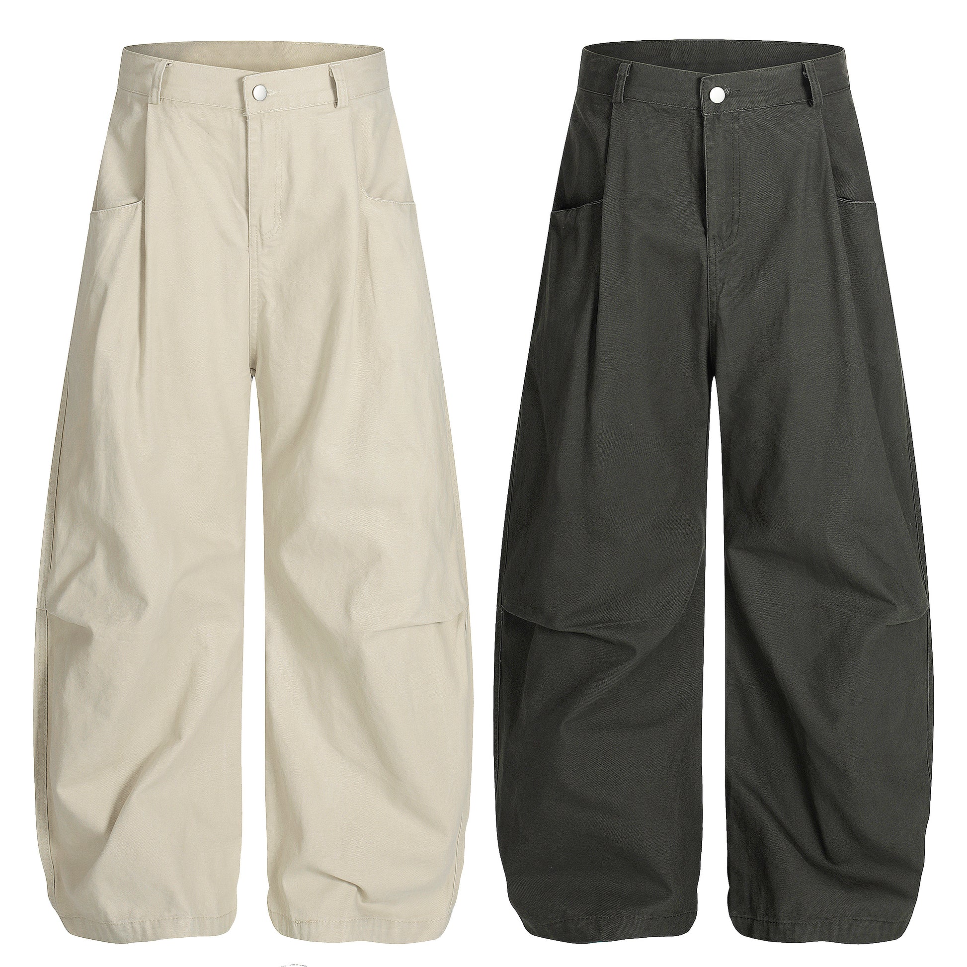 High waist barrel leg wide pants - beige back