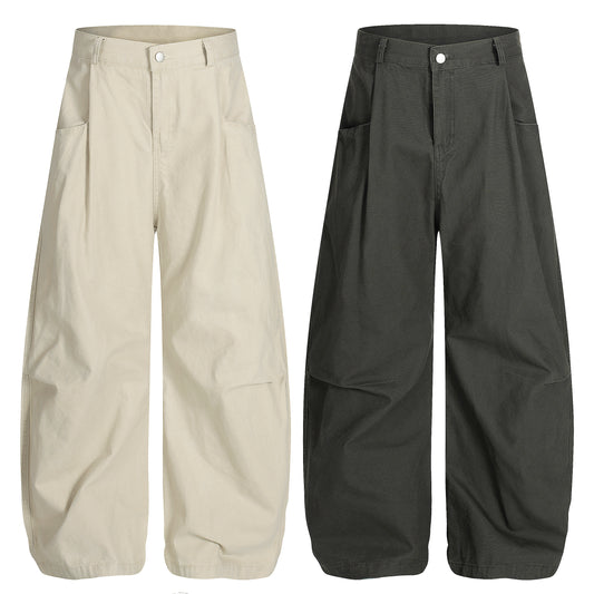 High waist barrel leg wide pants - beige back