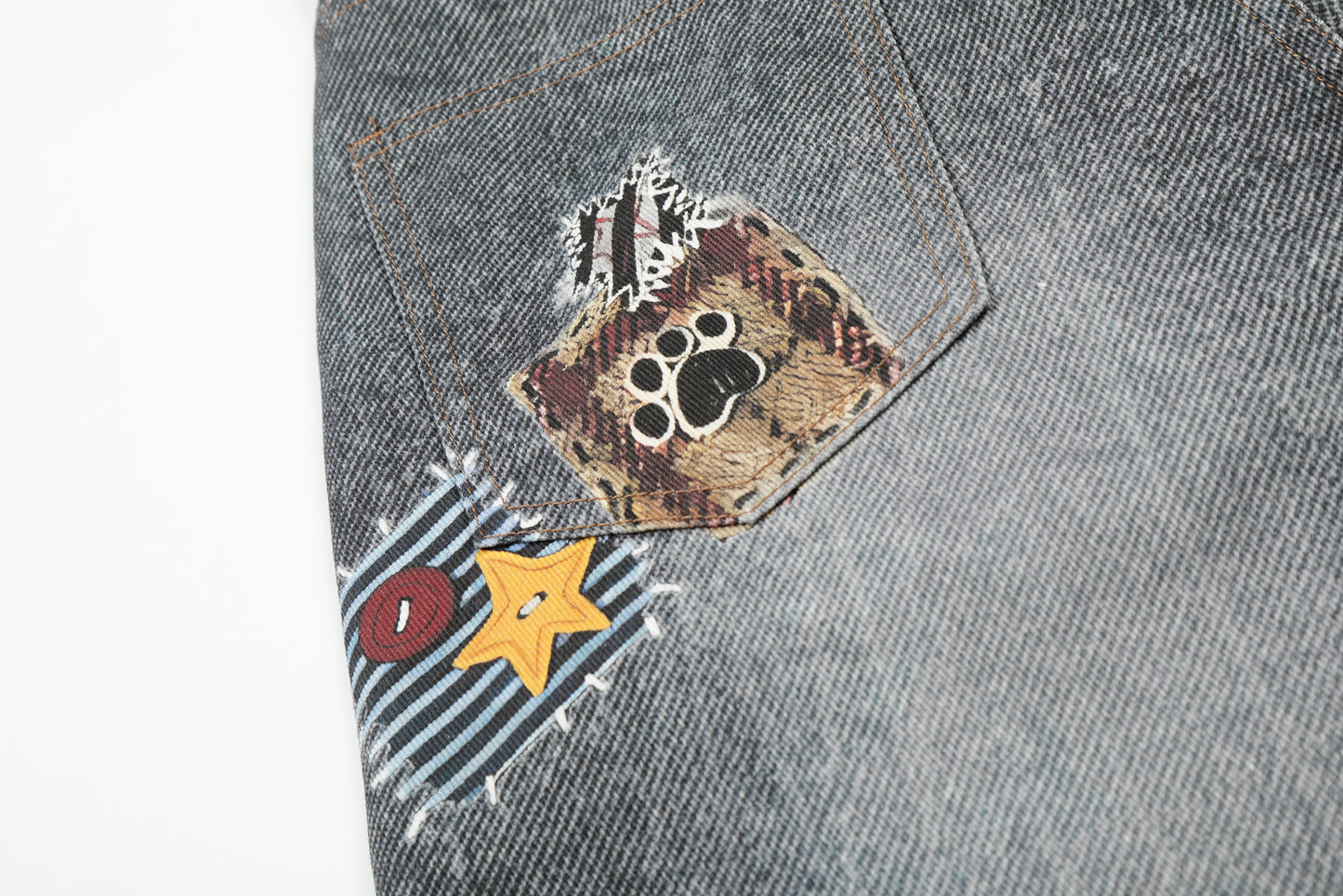 Women's Multi Patch Embroidery Charm Pendant High Waist Washed Denim Shorts Y2K Streetwear Bermuda Jean Shorts