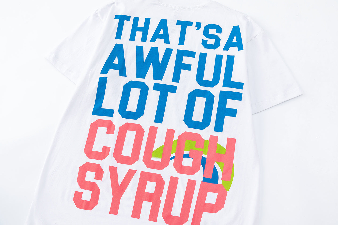 White unisex graphic T-shirt with colorful Plan B and cough syrup text print on the front and back - view 3