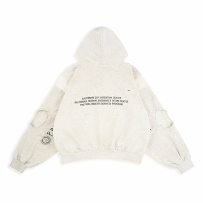 Protocol Index Shield Badge Print Spliced Zip Hoodie Distressed Washed Embroidered Streetwear | Shield Smock