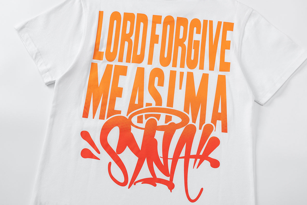 Black SATTAK unisex crew neck T-shirt with orange chest and large back graphic - view 3