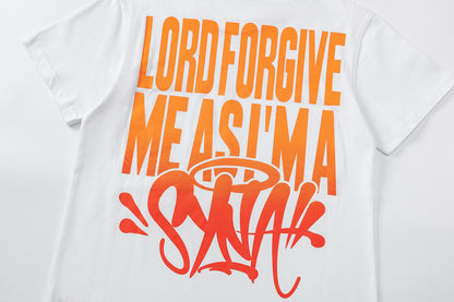 SATTAK Unisex Graphic T-Shirt, Crew Neck Streetwear Tee with Orange Print