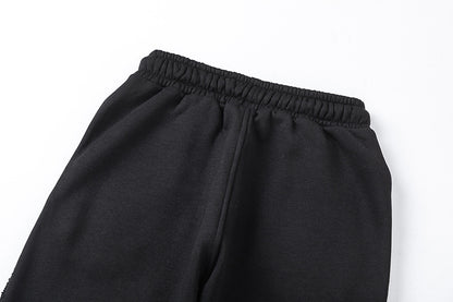 Solid Black Fleece Two-Piece Set Casual Loose Pullover Top Wide Leg Pants Matching Outfit Cozy Streetwear Co-ord Set | Noir Fleece