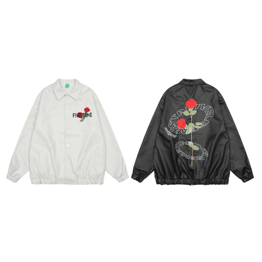 White jacket back STAY FIVELGENE rose embroidery