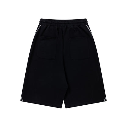 Contrast Stitch Drawstring Shorts Wide Leg Elastic Waist Streetwear Summer Casual Shorts