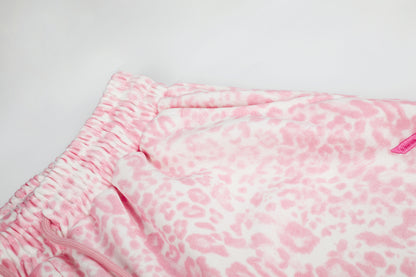 Women's Pink Leopard Print Letter Embroidery Drawstring Wide Leg Pants High Waist Elastic Waist Casual Streetwear Trousers