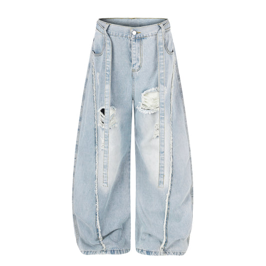 Rip Barrel Distressed Wide Leg Jeans Blue Side