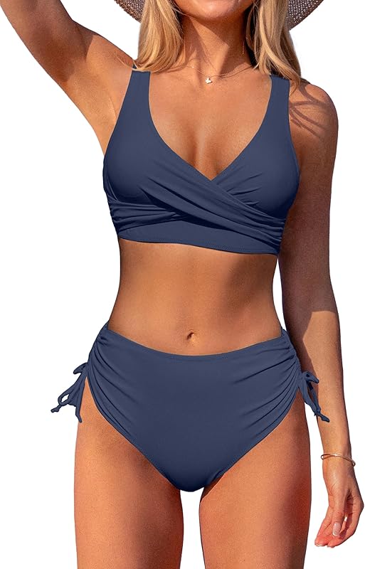 Women's High Waisted Bikini Twist Front Tie Back 2 Piece Swimsuits - Seldom Seen Styles