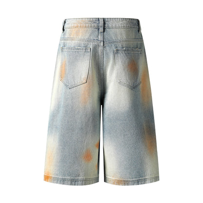 Tie-Dye Distressed Ripped Denim Shorts Wide Leg High Waist Washed Streetwear Summer Casual Jean Shorts | Rust Bloom