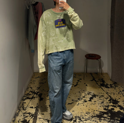 Paly Hollywood Bethlehem Inn Graffiti Long Sleeve Tee Washed Mint Green Vintage Distressed Streetwear | Mint Grunge
