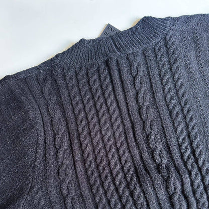 Asymmetrical Cable Knit Cardigan - Black