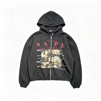 Sade "Les Crimes De L'Amour" Distressed Zip Hoodie