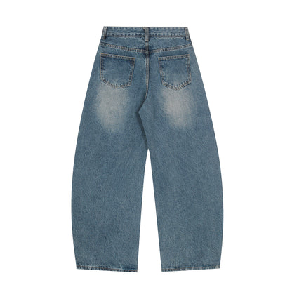 Severs Graffiti Letter Print Rivet Side Seam Wide Leg Barrel Jeans High Waist Washed Y2K Streetwear