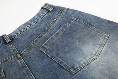 Women's Script Embroidery Rhinestone Wide Leg Denim Shorts High Waist Washed Casual Streetwear Jean Shorts