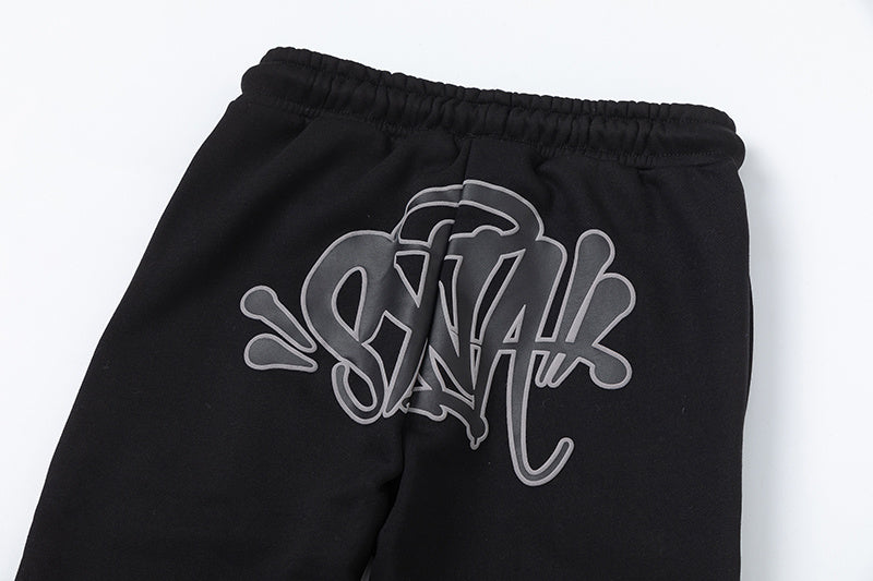 Black graphic hooded sweatshirt and joggers two-piece tracksuit set with outlined hood print - view 4