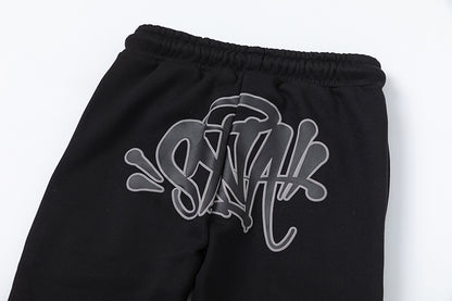 Black Graphic Hoodie and Joggers Tracksuit Set, Two Piece Streetwear Outfit