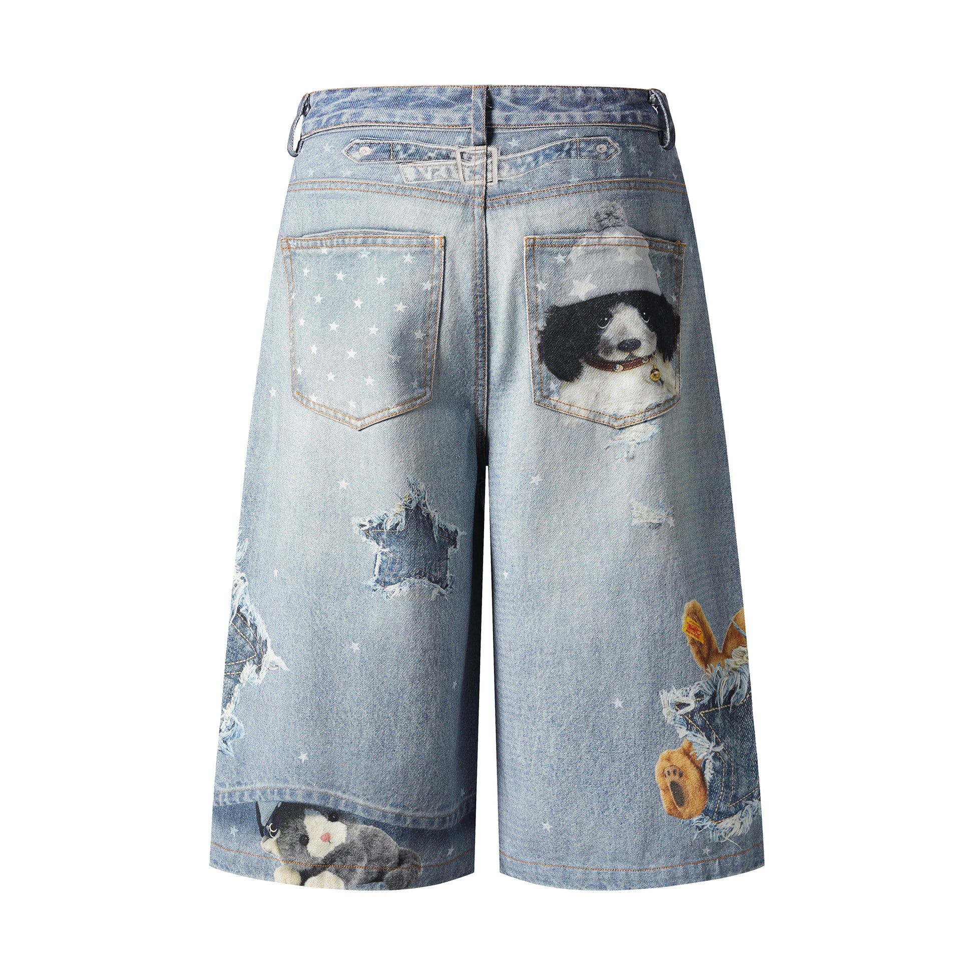 Peek Bear Distressed Denim Shorts - Back View