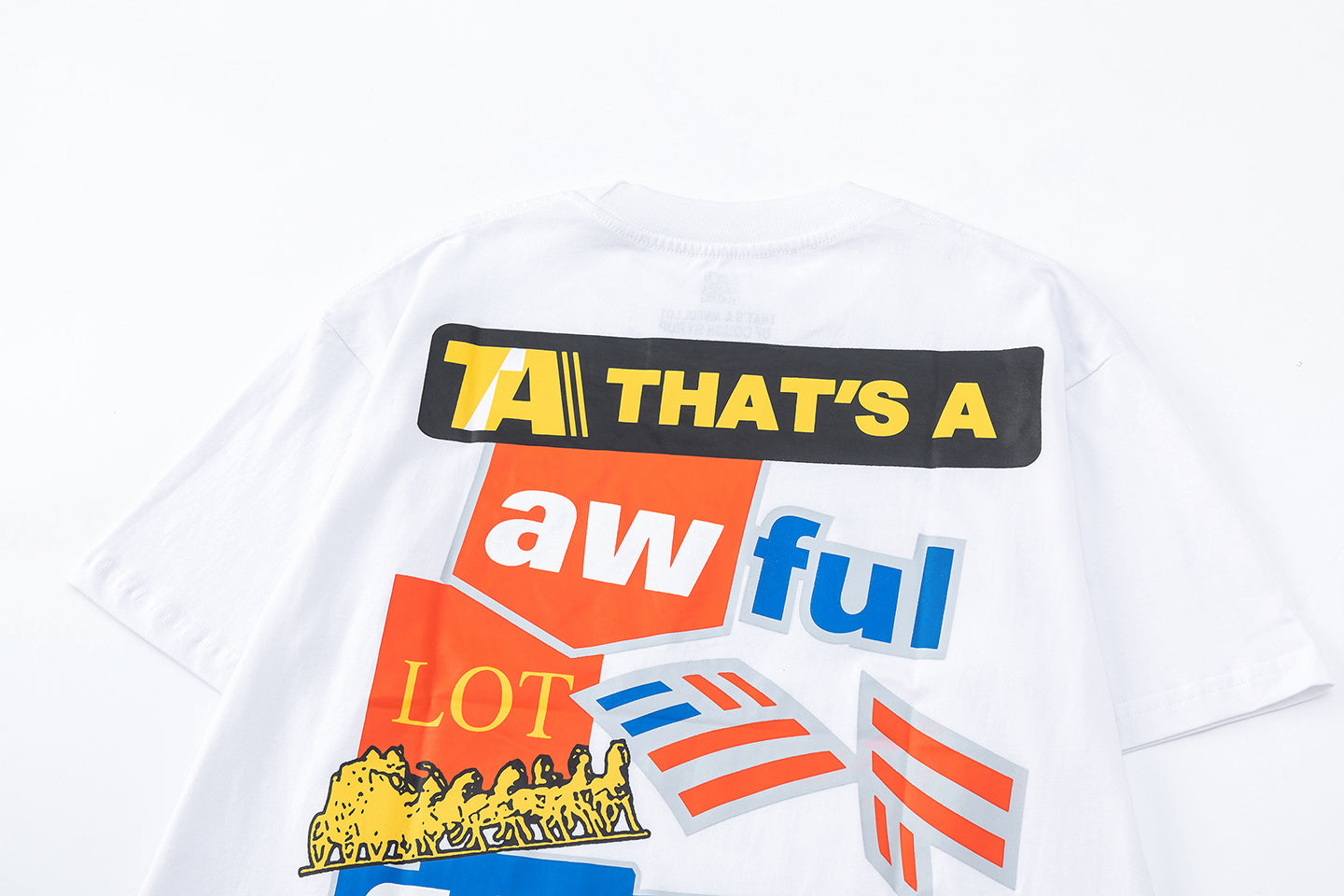 Adult graphic print crew neck T-shirt shown in black and white with colorful Cough Syrup typography - view 4