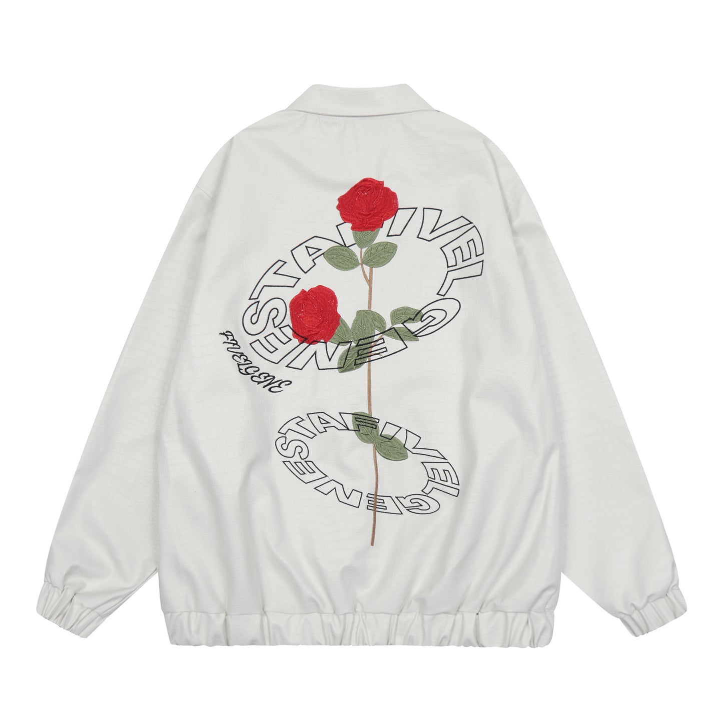 White jacket front FIVELGENE rose embroidery