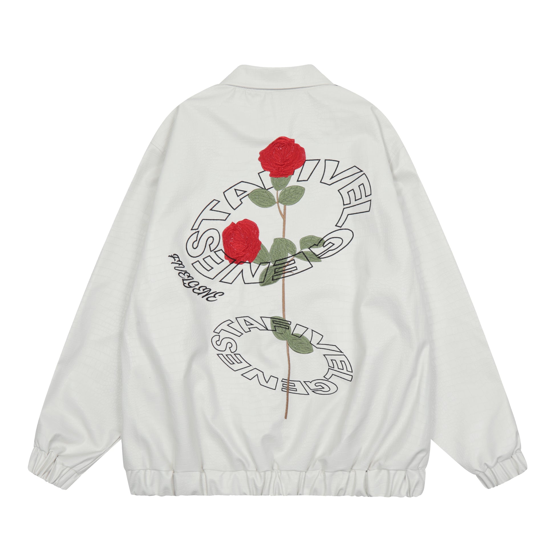 White jacket front FIVELGENE rose embroidery