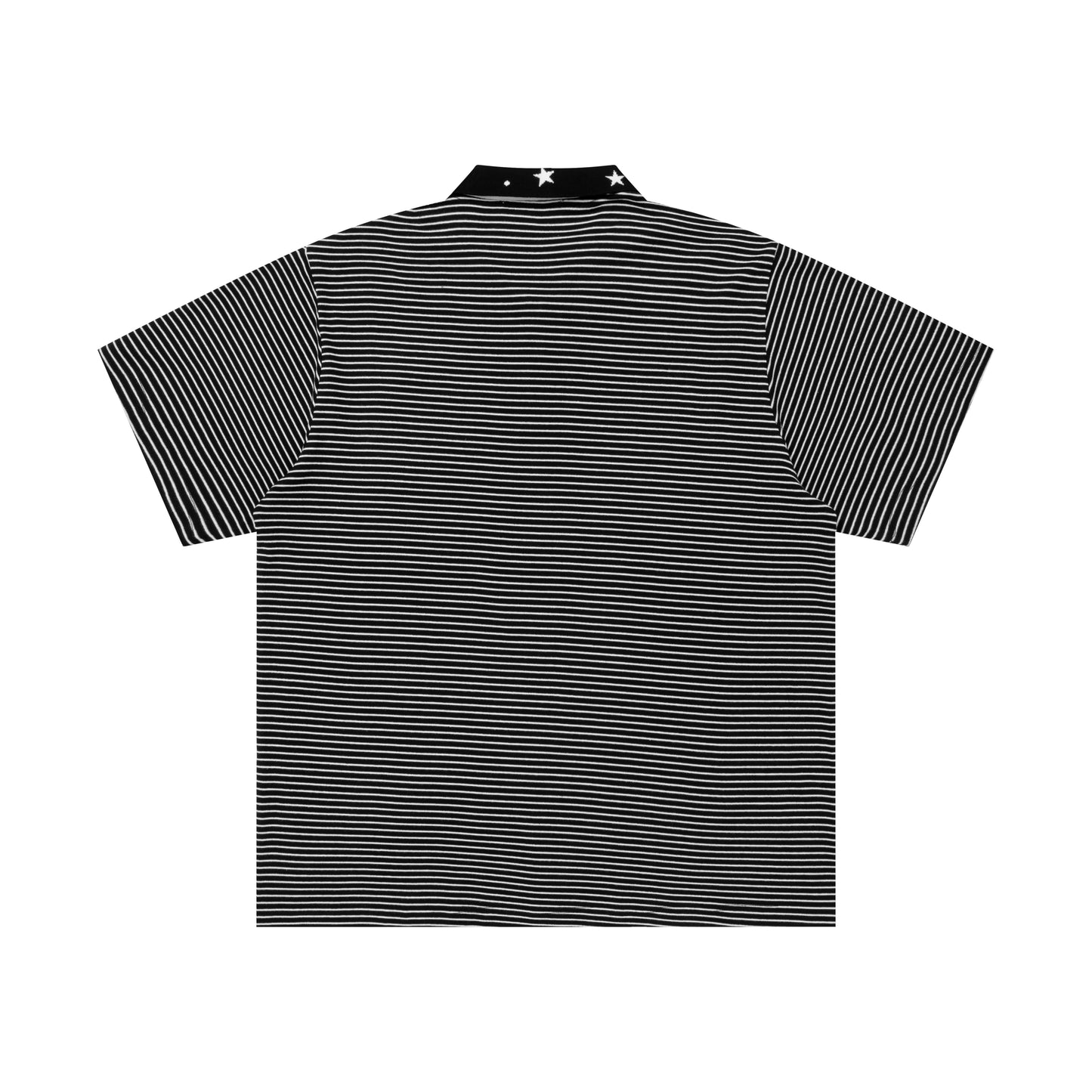 Striped polo tee back view black