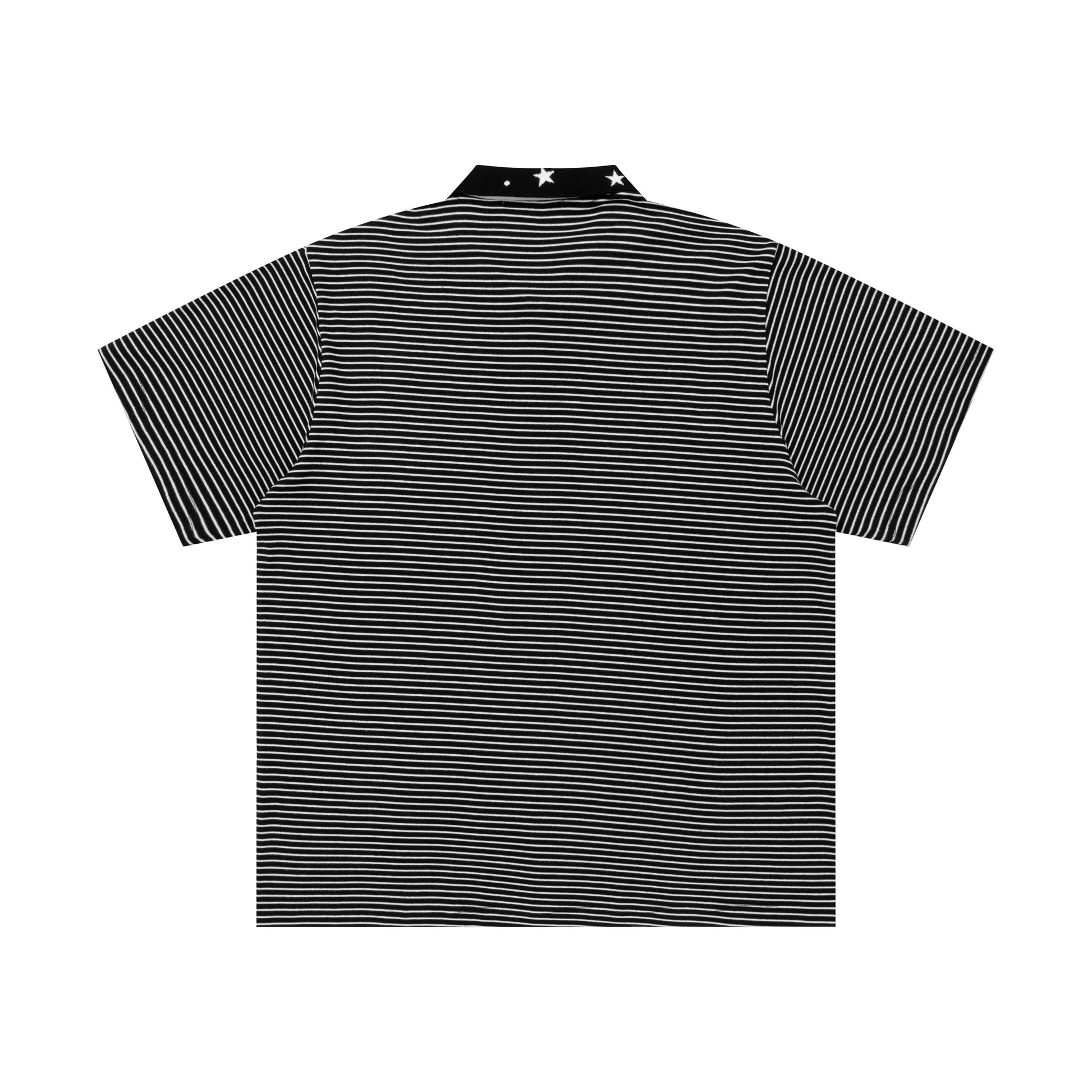Striped polo tee back view black