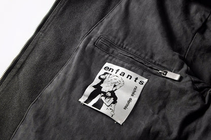 ERD Detroit Canvas Jacket Oversized Washed Denim Collar Zip Up Streetwear Coat Unisex Heavy Distressed | ERD Detroit