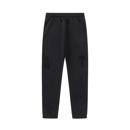 Solid Black Fleece Two-Piece Set Casual Loose Pullover Top Wide Leg Pants Matching Outfit Cozy Streetwear Co-ord Set | Noir Fleece