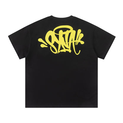 Men's Black Graphic T-Shirt, Crew Neck Short Sleeve Streetwear Tee