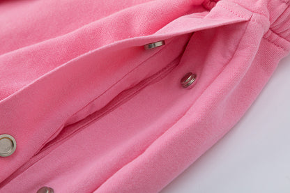 Elastic Waist Patch Pocket Sweat Shorts Solid Color Casual Jogger Summer Lounge Shorts | Pink Sweat