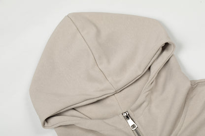 Attitude Rivet Letter Distressed Crop Zip Hoodie Studded Waist Buckle Y2K Streetwear Sweatshirt