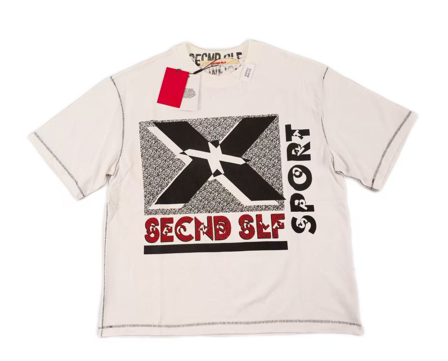 SECND SLF Xtreme Sport Big X Gravel Print Short Sleeve Tee Off-White Boxy Dual-Print American Streetwear | Xtreme X Tee
