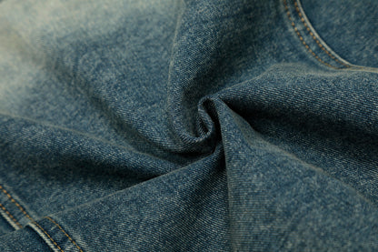Stand Collar Zip Denim Jacket Washed Vintage Streetwear Oversized Y2K Casual Moto Coat | Indigo Moto