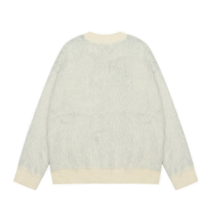 Mountain Jacquard Fuzzy Knit Sweater Oversized Mohair Feel Crewneck Streetwear Y2K Winter Pullover | Snow Peak