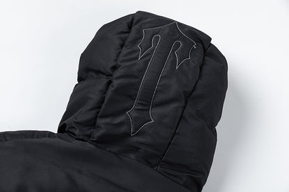 Trapstar Black and Gray Hooded Puffer Jacket, Quilted Zip-Up Streetwear Coat
