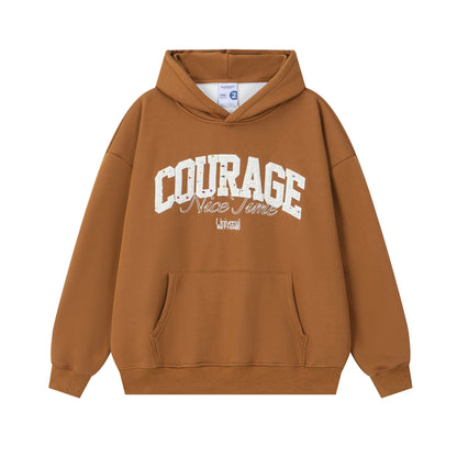 DuoMatch Courage Nice Time Arch Letter Applique Oversized Hoodie Silver Fox Fleece Streetwear Sweatshirt