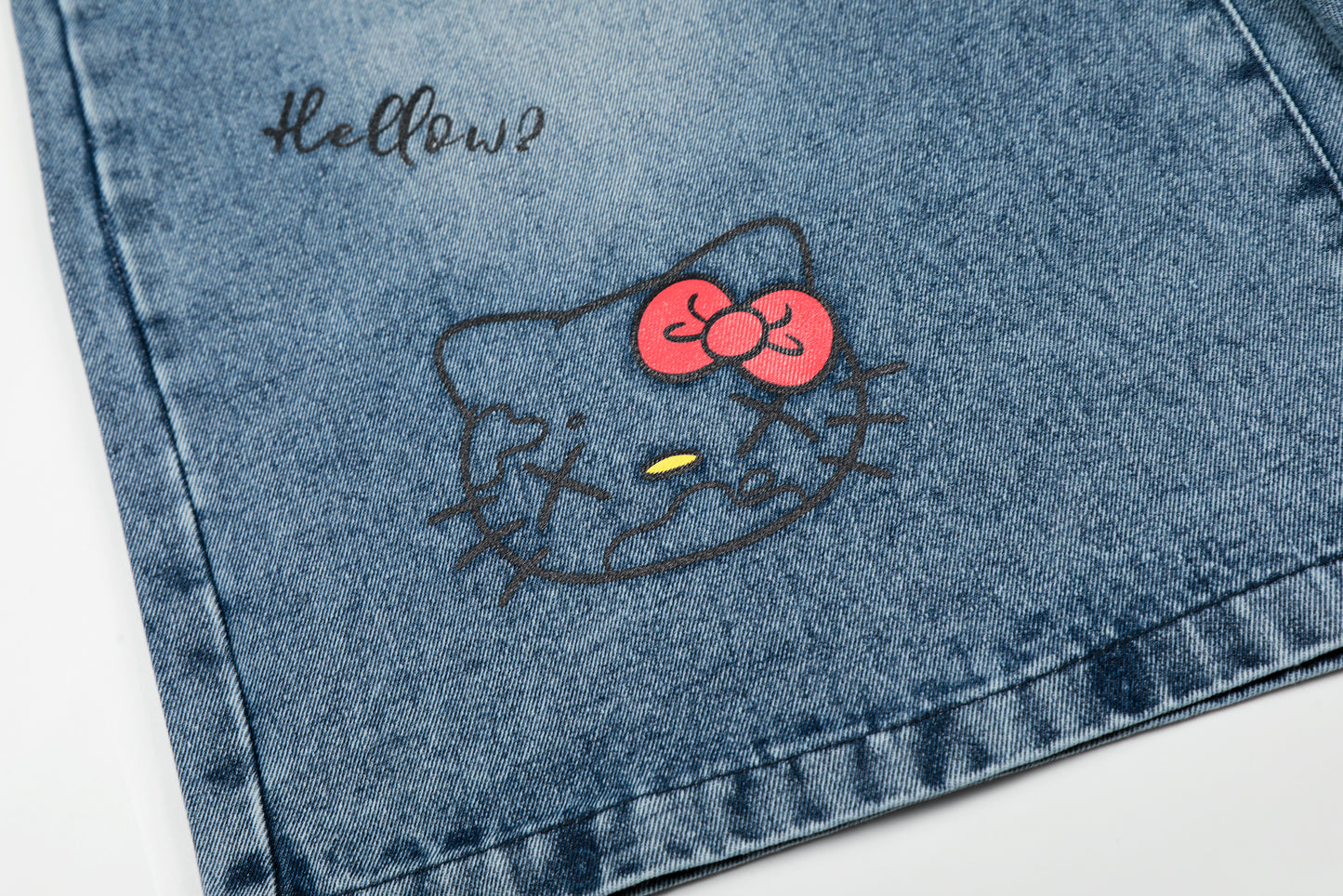 Hello Kitty Cross Star Graphic Wide Leg Denim Shorts High Waist Washed Y2K Streetwear Summer Shorts