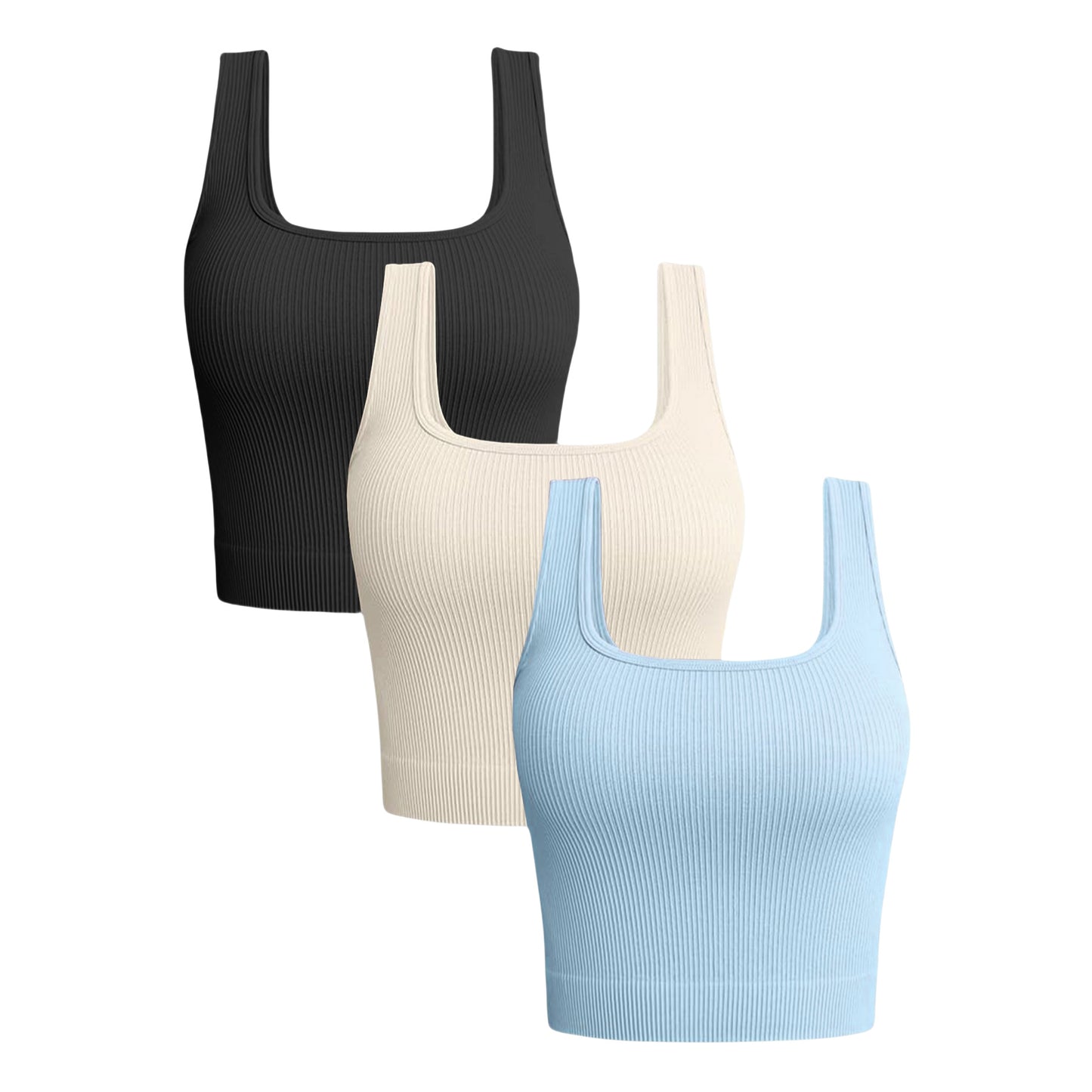 Women's 3 Piece Tank Tops Ribbed Seamless Workout Exercise Shirts Yoga Crop Tops