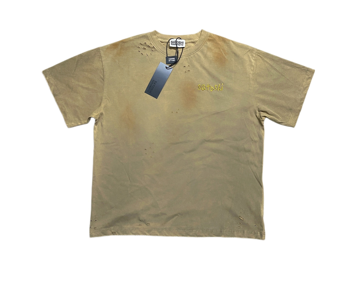 Satoshi Nakamoto Chain Stitch Tee Distressed Washed Heavyweight Cotton Embroidered Destroyed Vintage Streetwear T-Shirt | Chain Stitch
