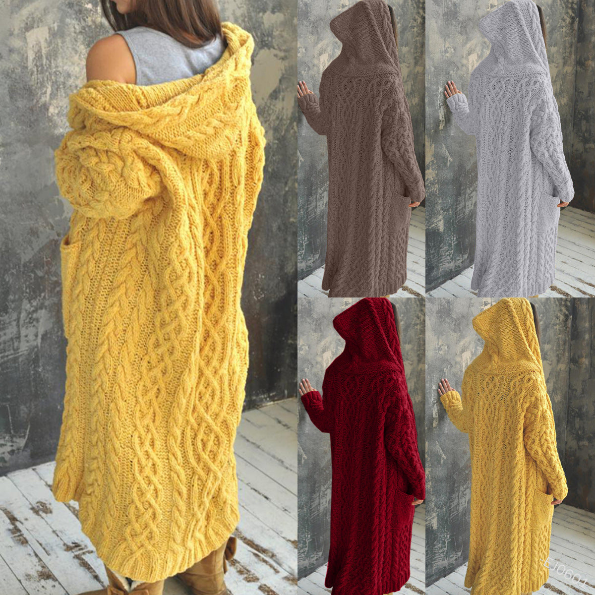 Long Cardigan Sweaters for Women Coats Cable Knit Casual Open Front Long Sleeve Sweater with Pockets